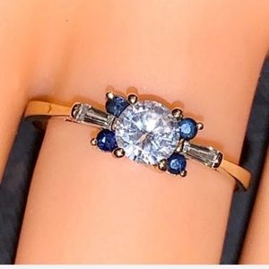 Spectacular Sapphire & 14KT YG Gold Cubic Zirconia
